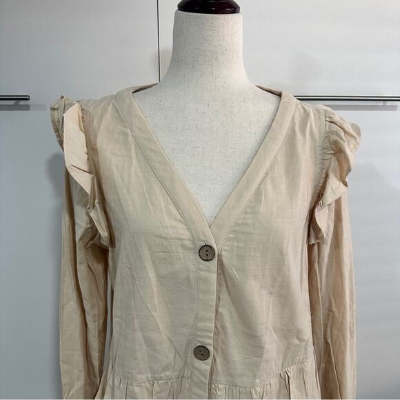 Daisy Lane Size L Cream Cotton Ruffle Button Blouse Top Neutral Farmhouse Rustic - Picture 5 of 11